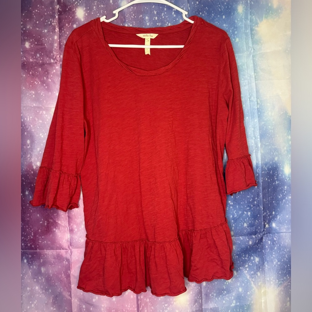 Matilda Jane Red Ruffle Hem 3/4 Sleeve Top